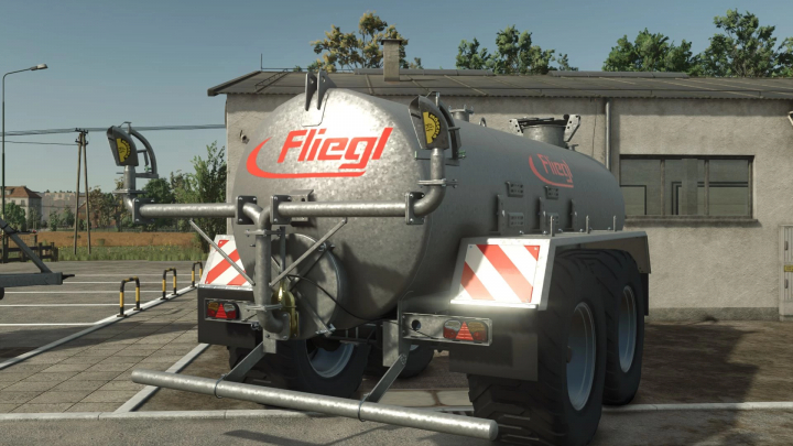 fs25-mods,  Fliegl VFW 14000 trailer mod in FS25, featured in a parking area.