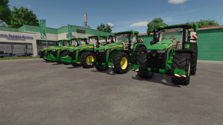 fs25-mods,  Row of John Deere 8R Series 2022 tractors in Farming Simulator 25 mod.