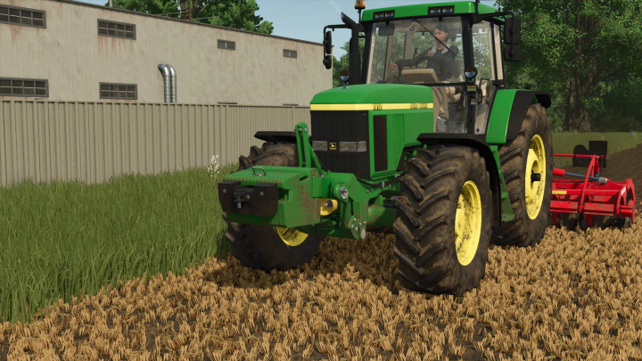 fs25-mods,  John Deere tractor with Slice Weight mod working in FS25 field. Farming Simulator 25 mods enhance gameplay realism.