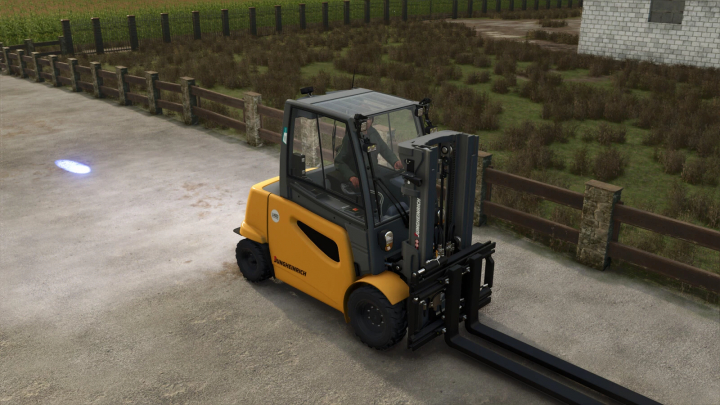 fs25-mods,  Jungheinrich EFG S50 forklift in FS25 game mod, featuring a 2.4m fork on a farm setting. Farming Simulator 25 mods.