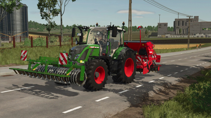 fs25-mods,  FS25 mod Kerner FP 300 v1.0.0.1 attached to a tractor on a rural road.