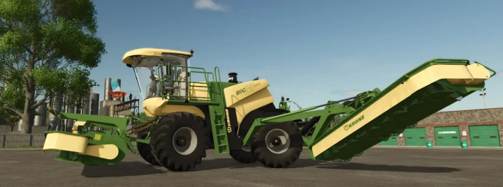 fs25-mods,  Krone Big M 500 mod in FS25, featuring a large mowing machine on a sunny day in Farming Simulator 25.