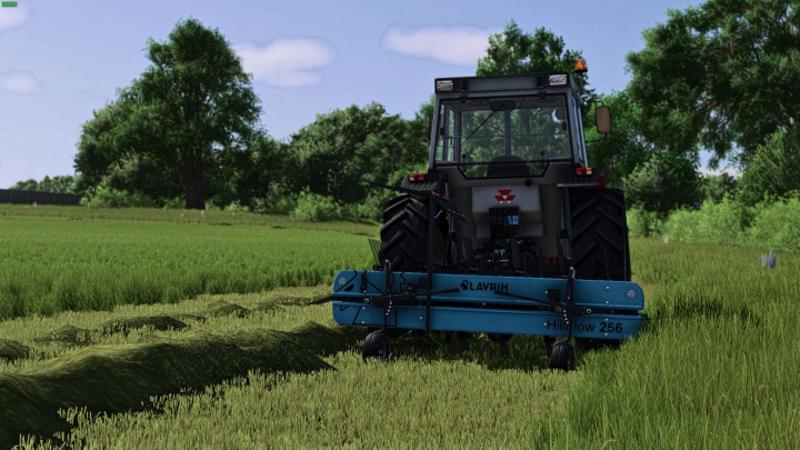 fs25-mods,  Lavrih HillFlow 256 mod in FS25, showing a tractor operating in a lush green field.