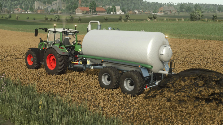 fs25-mods,  FS25 mod Lizard CIS14 v1.0.0.0 depicts a tractor spreading manure on a field. Farming Simulator 25 mods enhance gameplay realism.