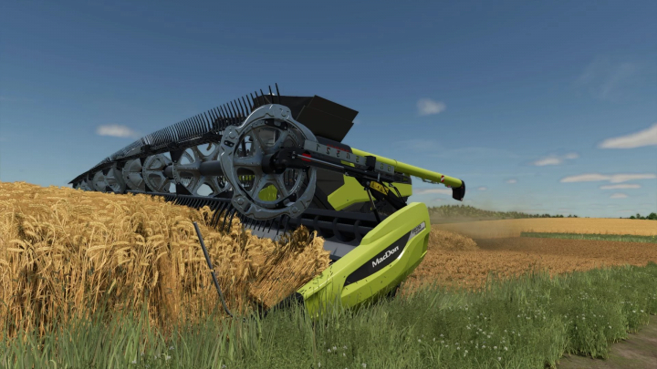 fs25-mods,  FS25 mod: MacDon FD250 Claas Edition harvesting wheat in Farming Simulator 25.