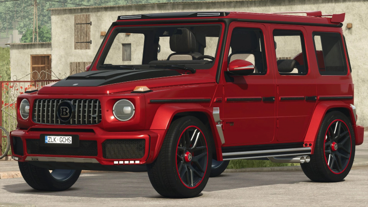 fs25-mods,  Mercedes Brabus G800 v1.0.0.0 mod in FS25, showcasing a red luxury SUV with detailed features.