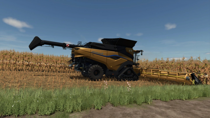 fs25-mods,  FS25 NorthStar 1830 Gold Edition harvester mod in a cornfield.