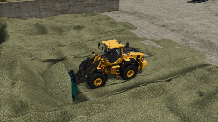 fs25-mods,  FS25 mod: Prinoth Wheel Loader Leveler v1.0.0.0 in action, leveling silage on a farm.