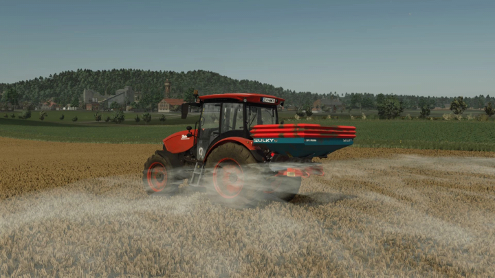 fs25-mods,  Sulky DPX Prima mod in FS25 spreading fertilizer on a field