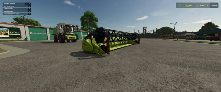 fs25-mods,  Image of a Varifeed 28ft header mod for FS25, featuring Claas design, in a farming lot scene.