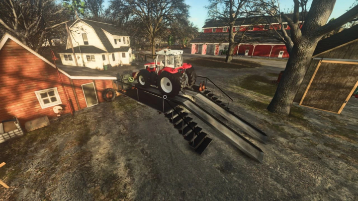 fs25-mods,  Tractor on Workshop Ramp mod in FS25, showcasing vehicle maintenance in Farming Simulator 25.