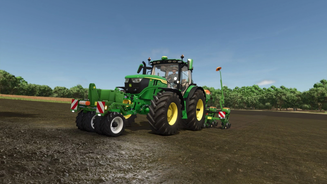 FS25 mods: Amazone T-Pack U v1.0.0.0 in Farming Simulator 25, depicting a green tractor working in a field.