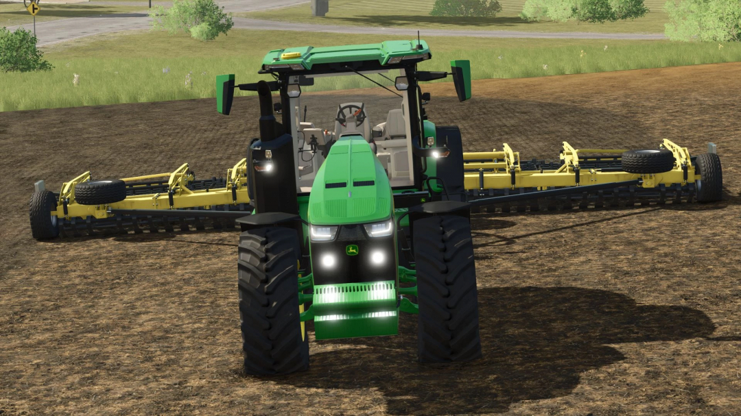 FS25 mod Bednar Swifter 12000 v1.0.0.0 attached to a tractor on a field in Farming Simulator 25.