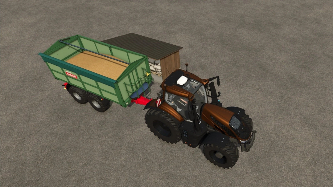 FS25 Buying Station Multi Fruit mod with a tractor and trailer loaded with grain.