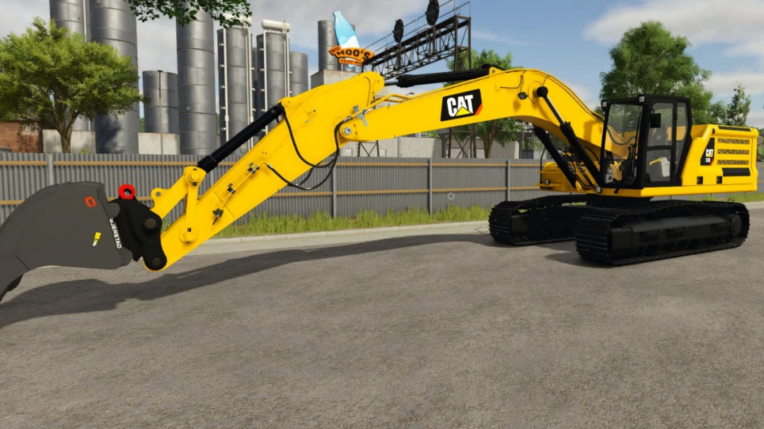 CAT 336 NextGen v1.3.0.0 excavator mod in FS25, featuring realistic detail and design.