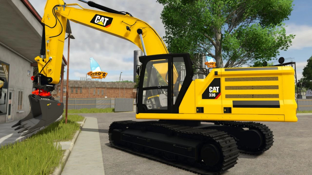 CAT 336 NextGen excavator mod in Farming Simulator 25, version 1.3.0.0, showcasing realistic design.