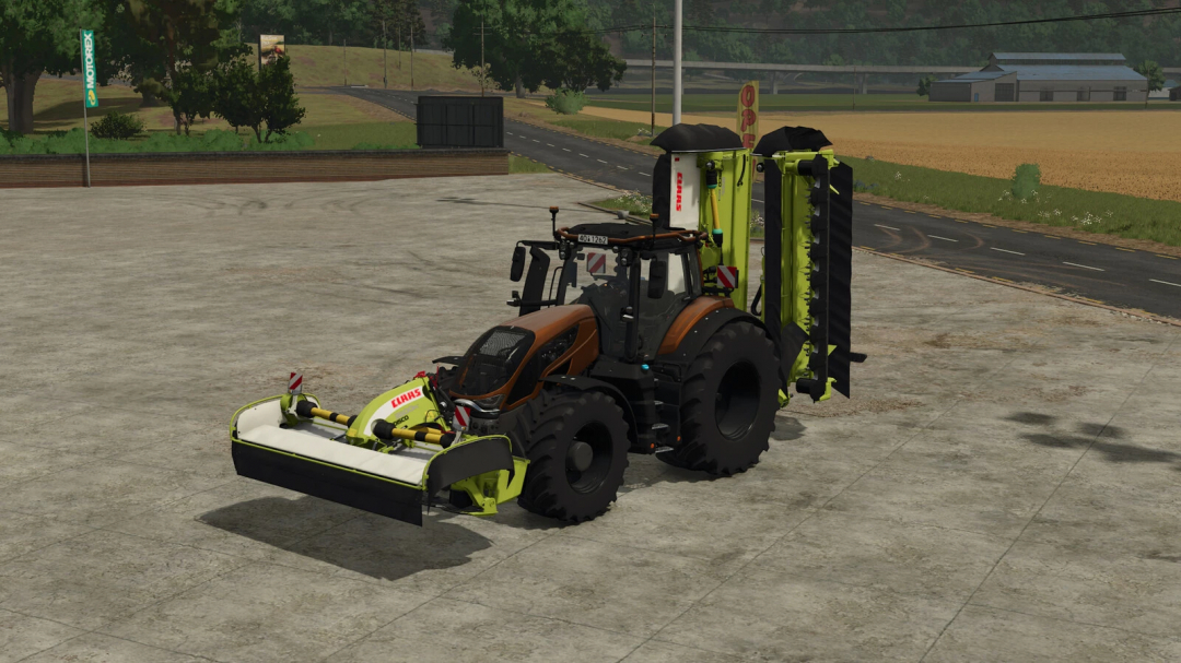 CLAAS DISCO Pack mod in FS25, featuring a tractor with mounted mowing equipment.