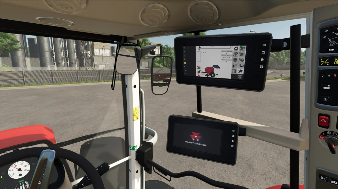 FS25 mod Camera Hotkeys v1.0.0.0 showing tractor interior with digital displays for navigation.