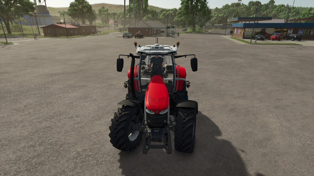 Red tractor parked in Farming Simulator 25 using Camera Hotkeys mod v1.0.0.0.