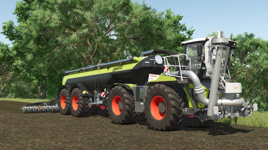 Claas Xerion Saddle Trac v1.0.0.0 mod in FS25, displayed with equipment on a farm field.