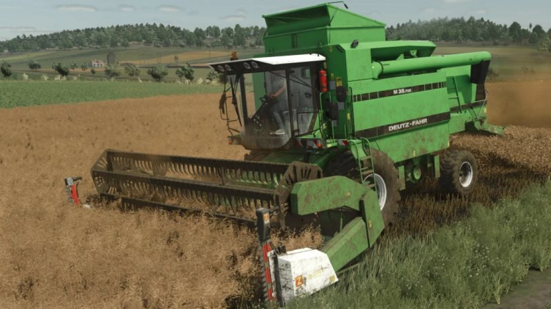 Deutz-Fahr M series combine harvesting in FS25 mod pack, showcasing realistic farming equipment in Farming Simulator 25.