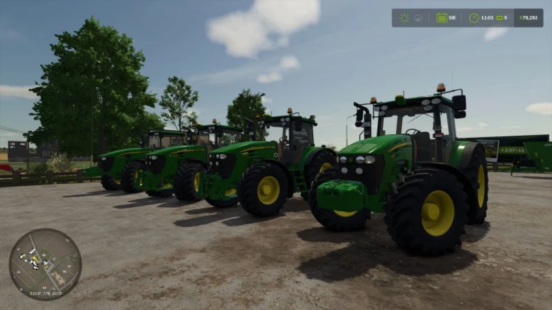 FS25 mods: John Deere 7x30 series tractors showcased in Farming Simulator 25 mod version 1.0.0.0.