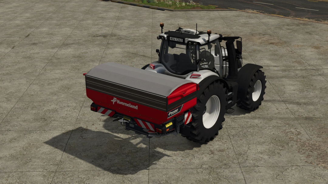 FS25 Kverneland TLX Geospread mod on tractor in Farming Simulator 25.