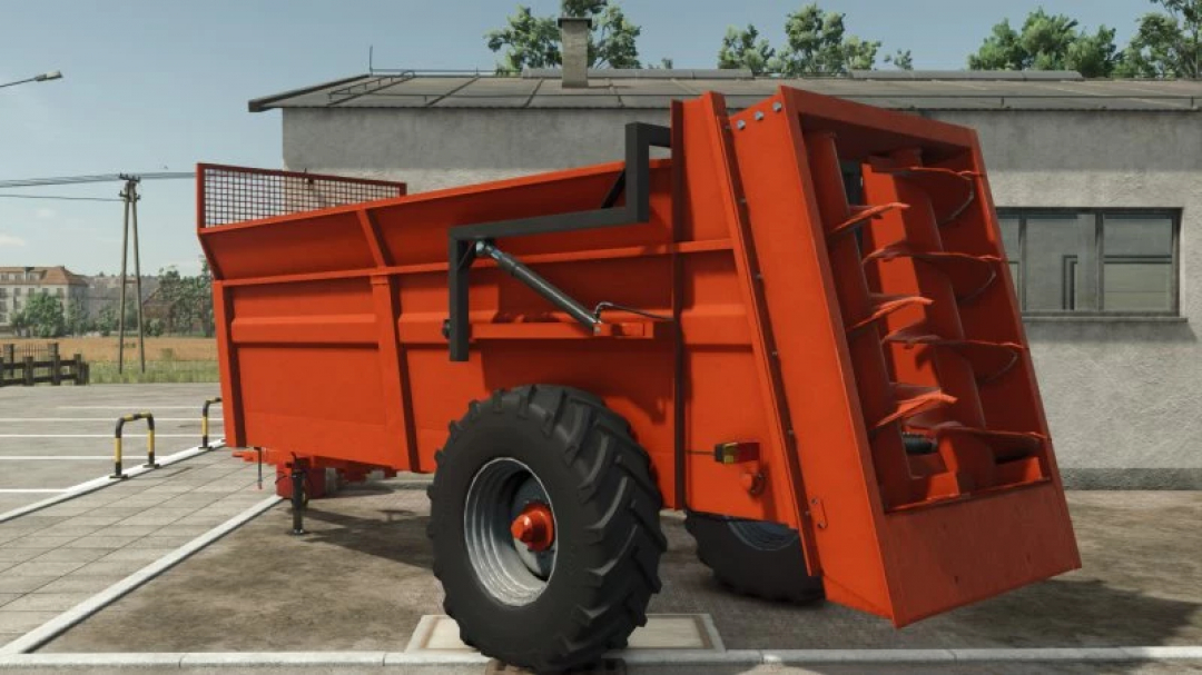 FS25 Lizard 900 mod trailer in Farming Simulator 25, red agricultural equipment for transporting materials.