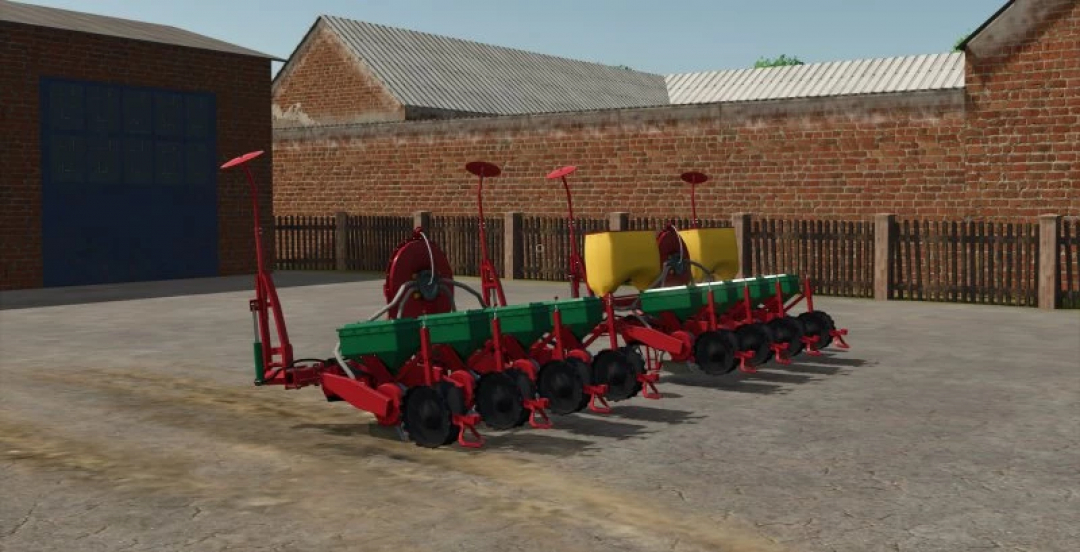 FS25 MEPROZET S100 mod in Farming Simulator 25 featuring a detailed farming equipment model parked on a farmyard.