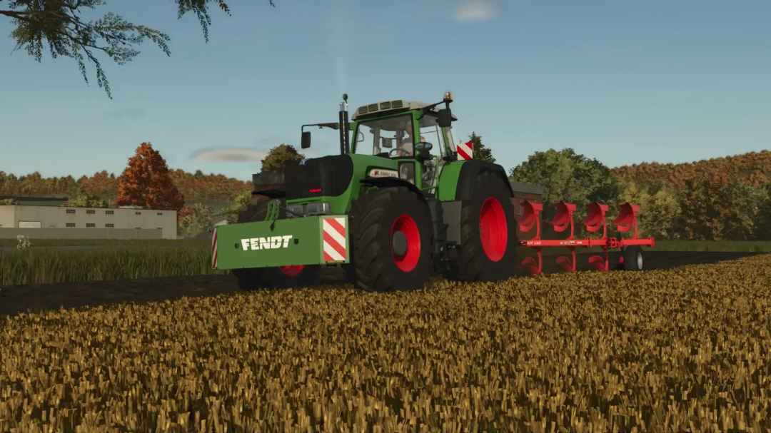 Fendt 900 Vario TMS tractor in Farming Simulator 25 mod, cultivating a field.