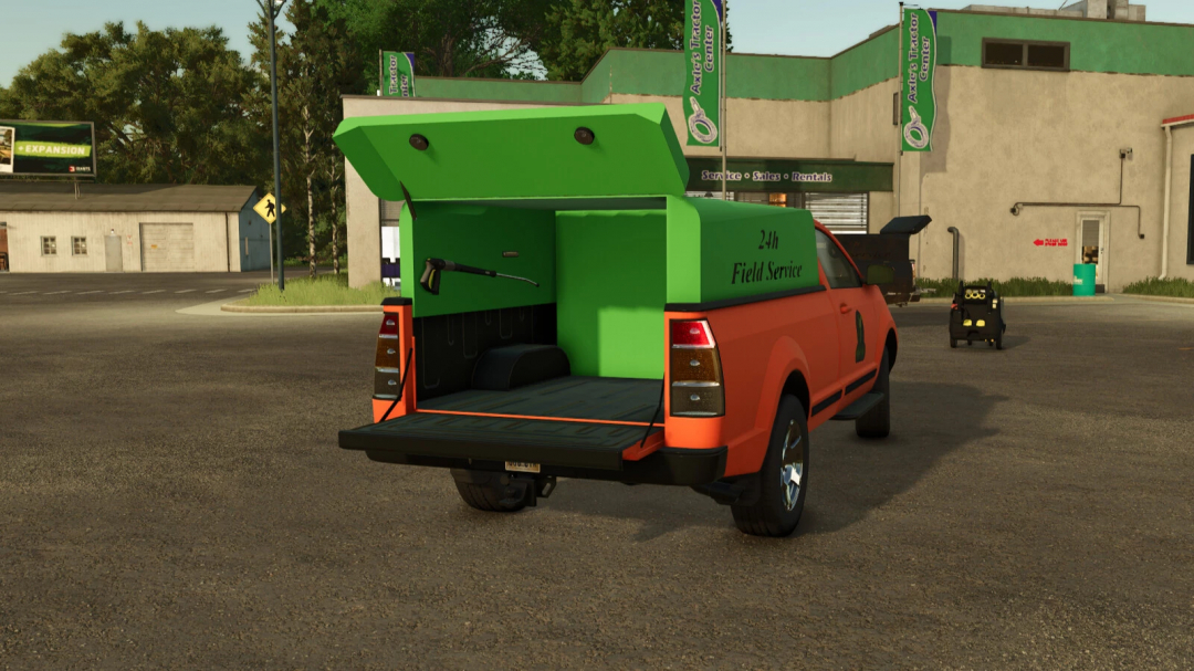 FS25 mod Field Repair Pickup v1.0.0.0 features an open storage area with tools, ideal for field service in Farming Simulator 25.