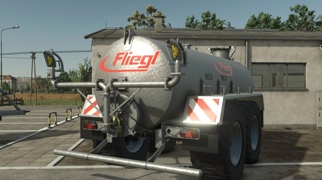 Fliegl VFW 14000 trailer mod in FS25, featured in a parking area.