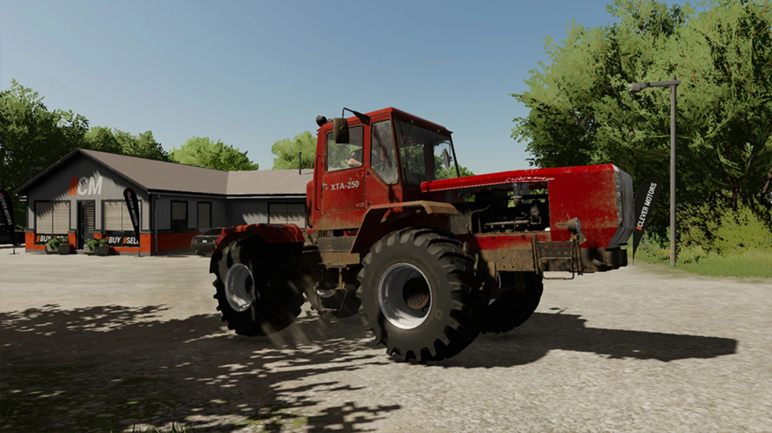 HTA 250 mod in FS22 parked outside a dealership in Farming Simulator 22.