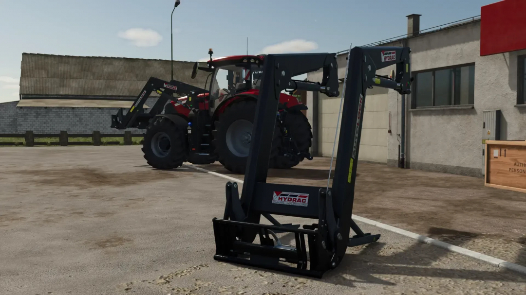 HYDRAC 2300XL Frontloader mod for Farming Simulator 25 seen in a farmyard.