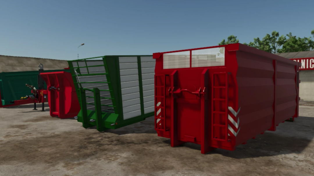 ITRunner Pack v1.0.0.0 mods for FS25, featuring various modular containers in a farm setting.