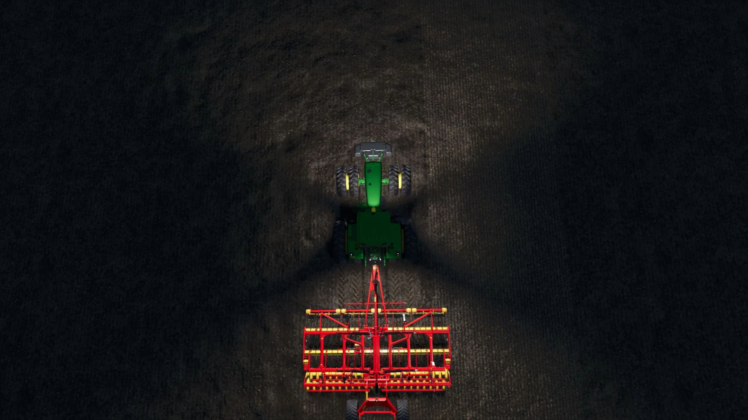 Top view of John Deere 4755 tractor in Farming Simulator 25, showcasing FS25 mod features.