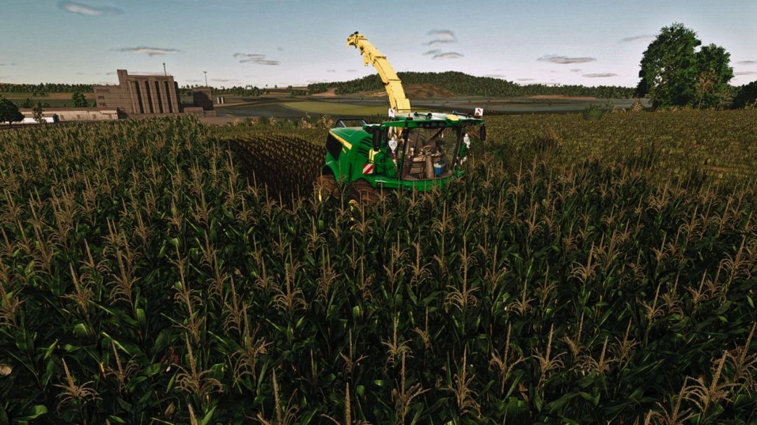 John Deere 9000 Series mod harvesting corn in FS25, showcasing Farming Simulator 25 mods.