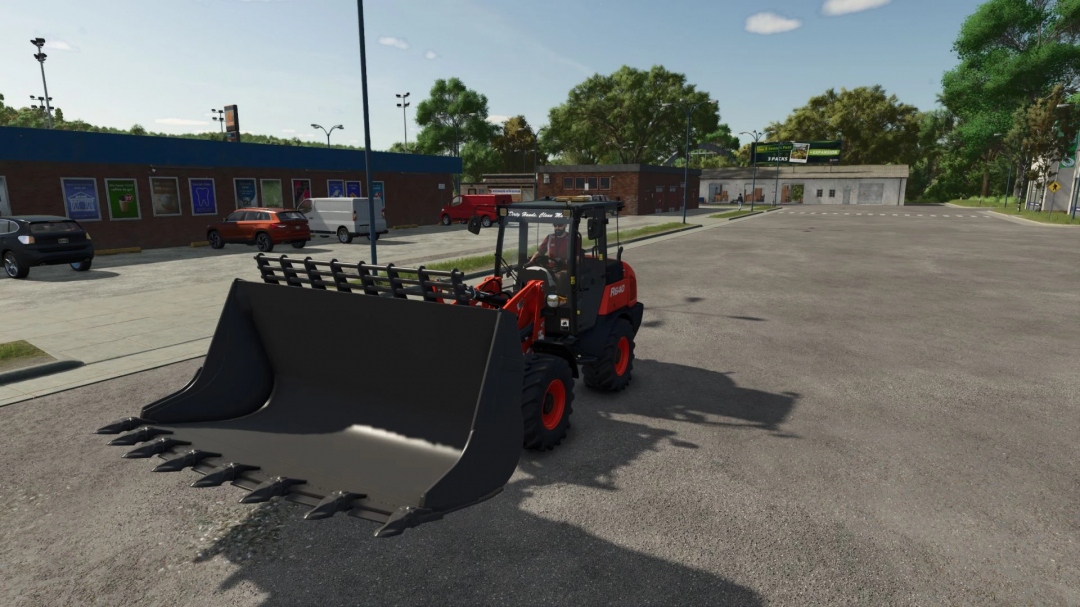 Kubota R640 Edited v1.0.0.0 mod in FS25, featuring a red loader on a street in Farming Simulator 25.