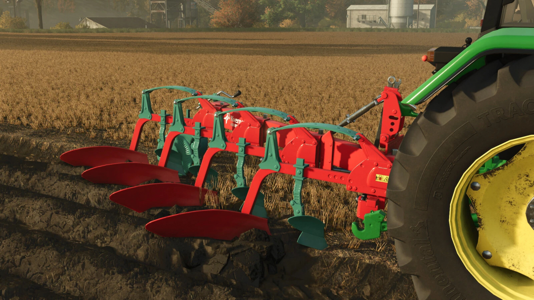 FS25 mod showing Kverneland AB 85 plow attached to a tractor, used in Farming Simulator 25 for efficient field tilling.