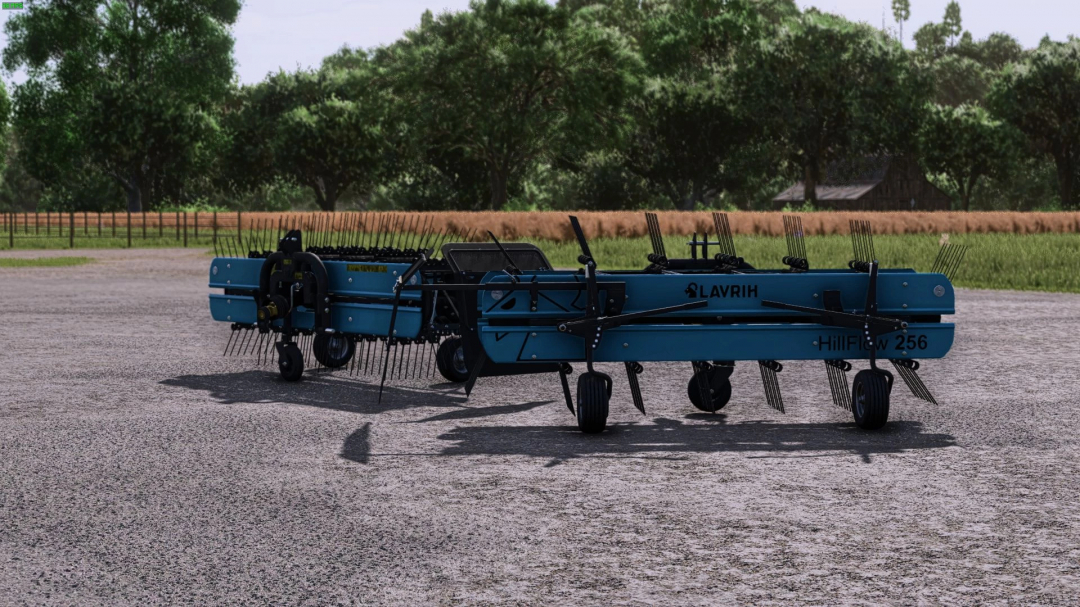 Lavrih HillFlow 256 mod for FS25 in a farm setting, showcasing agricultural equipment.