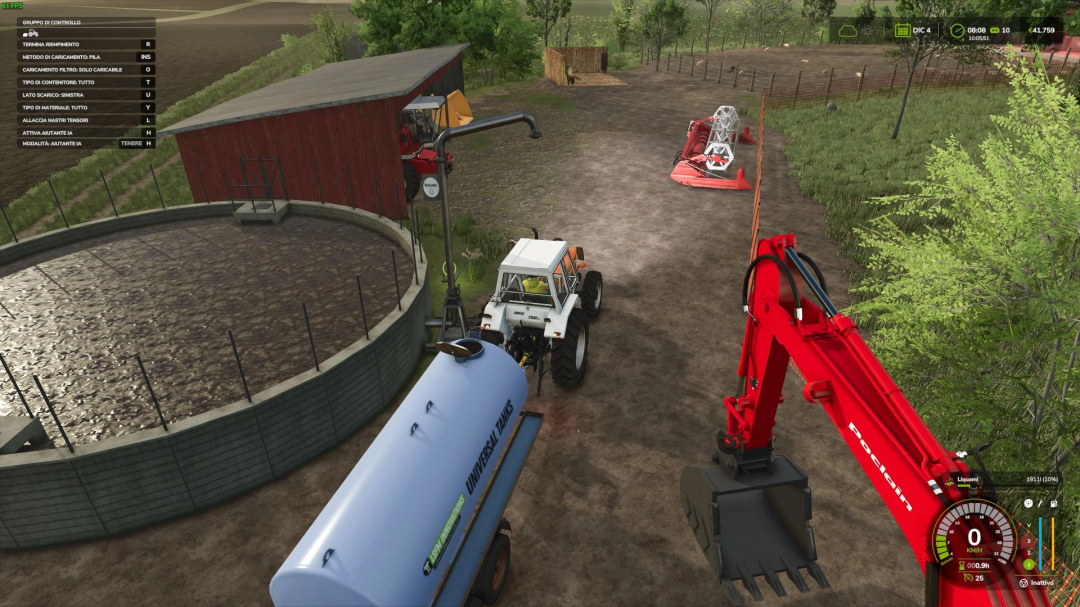 FS25 mod Liquid Manure Shop v1.0.0.0 showing a tractor with a tanker next to a slurry pit in Farming Simulator 25.