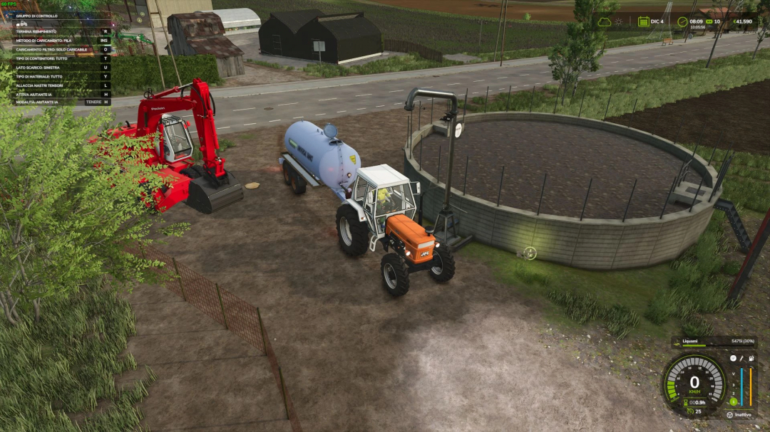 FS25 Liquid Manure Shop mod showing a tractor and tank near a slurry pit.