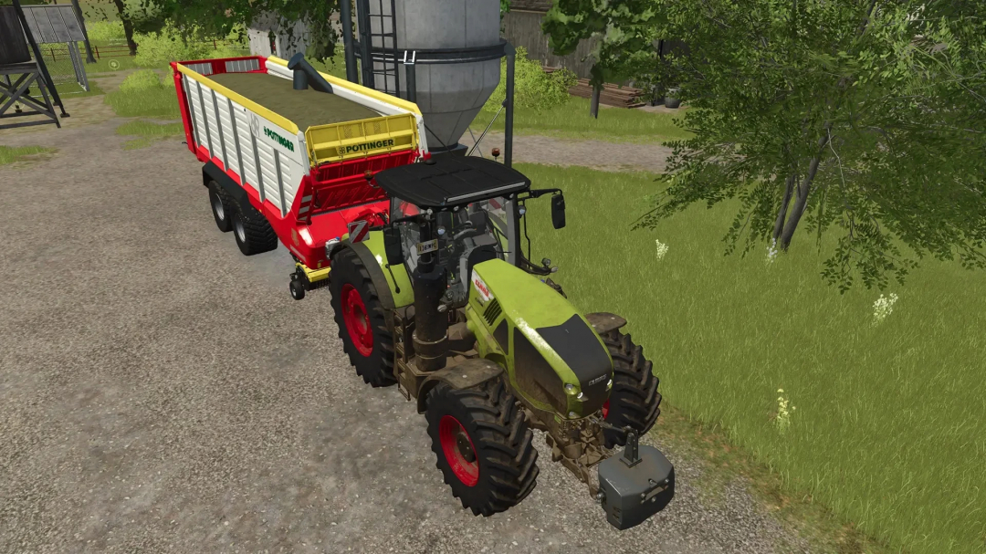 FS25 mod Multi Sales Station v1.0.0.0 showing a tractor with a trailer in a rural setting.