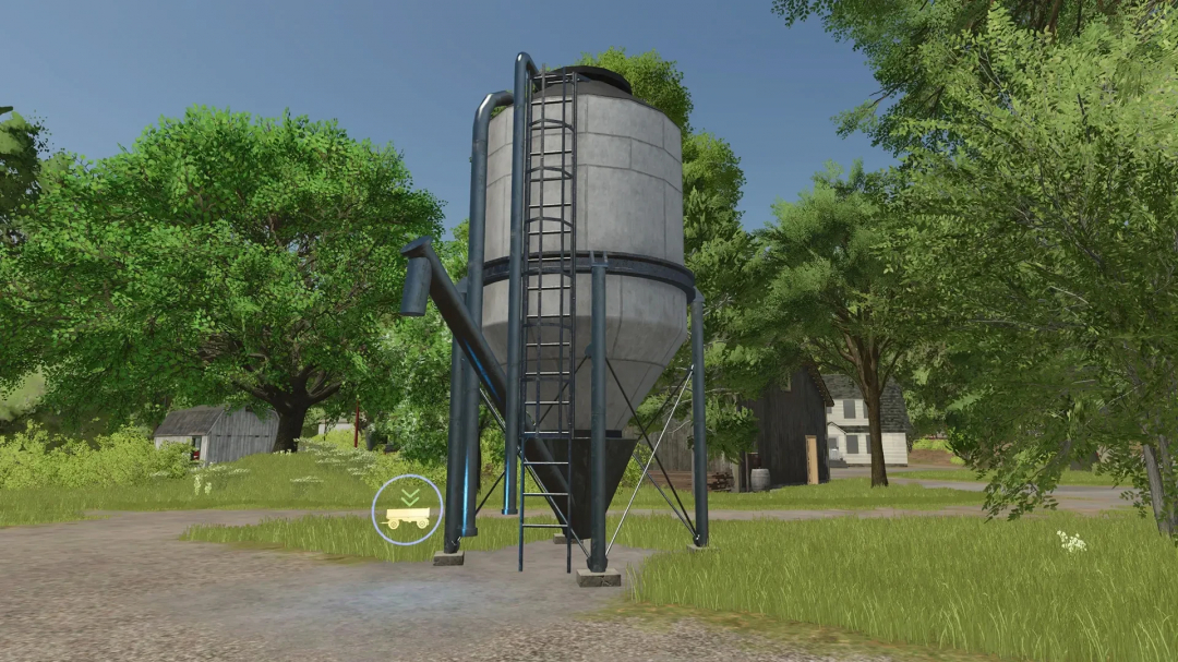 Multi Sales Station mod with a large silo in FS25, surrounded by lush trees.