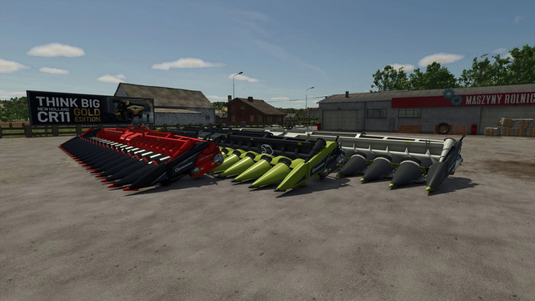 FS25 mods: NorthStar 1830 Claas Edition v1.0.0.0 showing various farming equipment attachments in a farm setting.