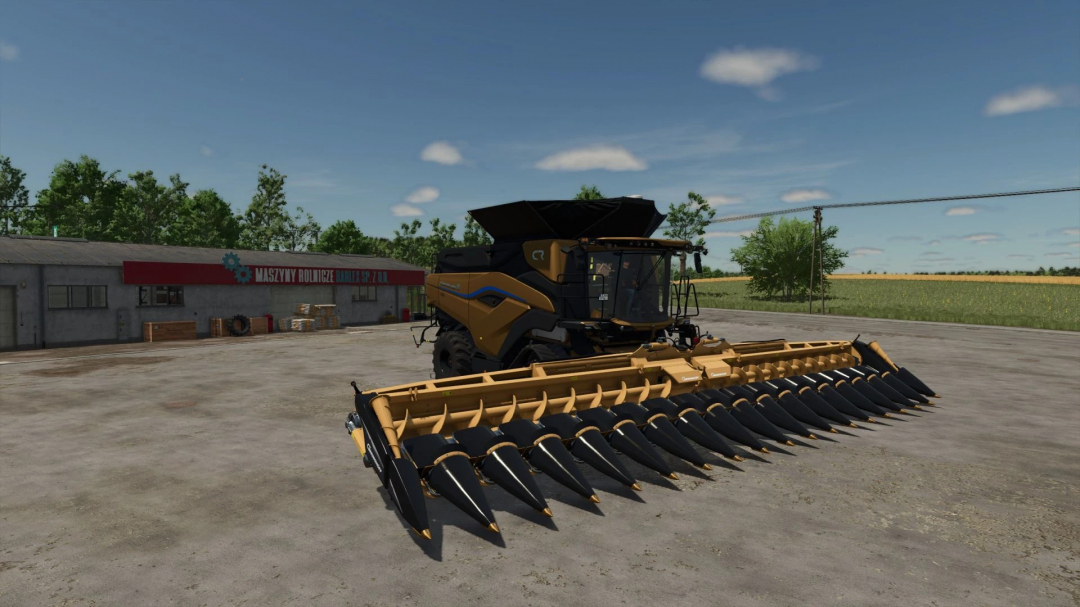 NorthStar 1830 Gold Edition combine mod in Farming Simulator 25, parked near agricultural building.