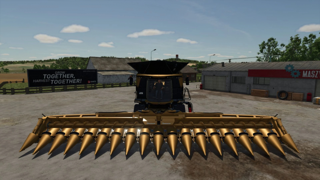 NorthStar 1830 Gold Edition mod v1.0.0.0 in FS25 showcasing a large golden harvester parked on a farm.