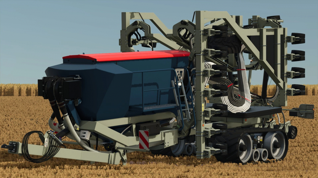 FS25 mod Novag T Force Plus 950 v1.0.0.0 showcased in a field, with detailed machinery and attachments.