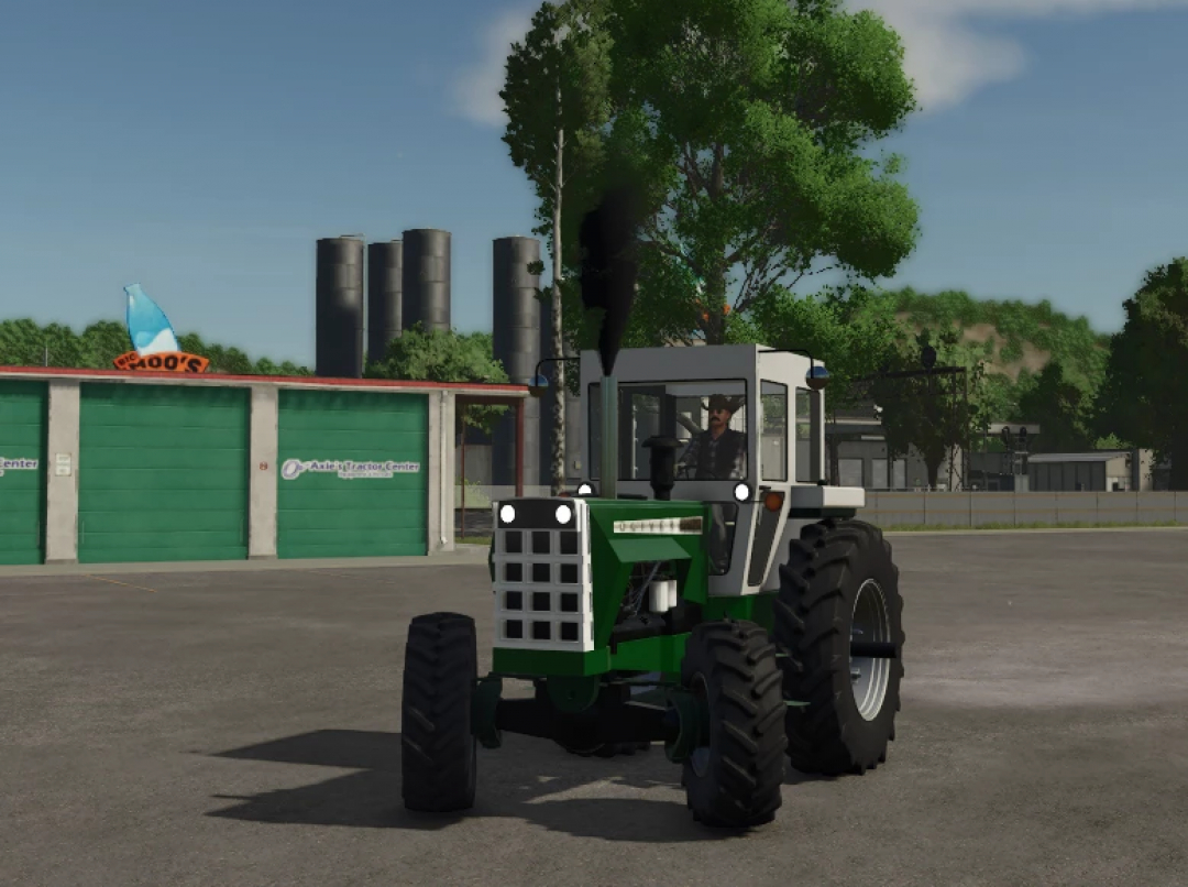 Oliver 2255 tractor in FS25 mod, showcasing green and white design with large tires in a farming simulator setting.