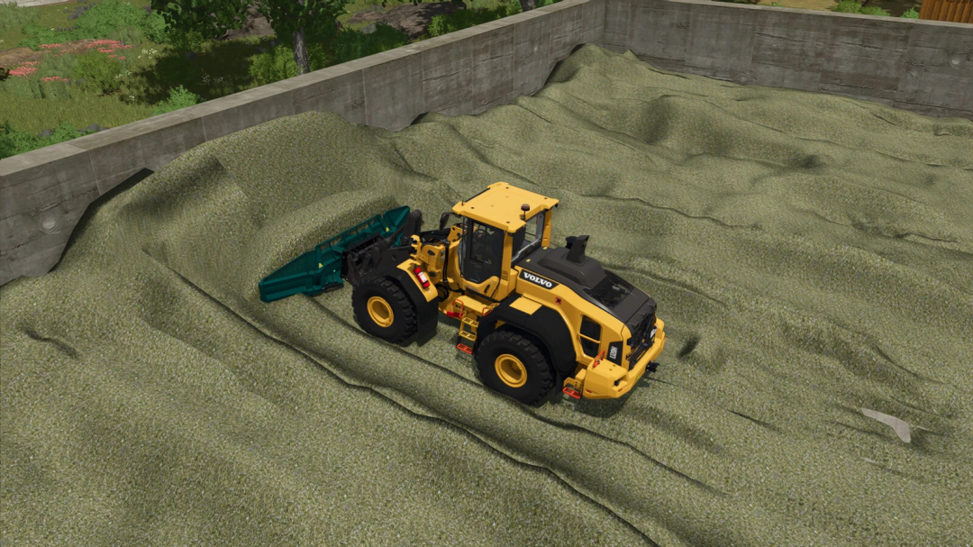 Prinoth Wheel Loader Leveler in FS25 mod managing silage in Farming Simulator 25.